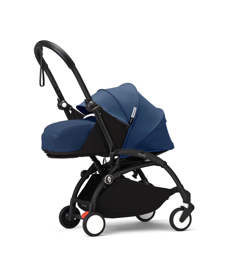Stokke® YOYO³ stroller with newborn to toddler Black/Air France Blue