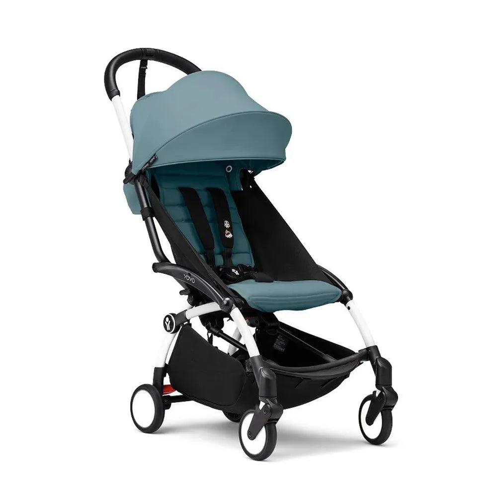 Stokke® YOYO³ stroller with newborn to toddler White/Aqua