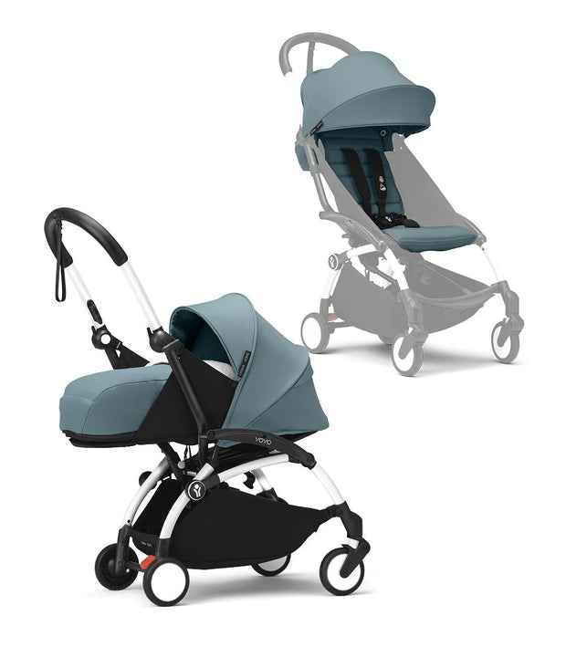 Stokke® YOYO³ stroller with newborn to toddler White/Aqua