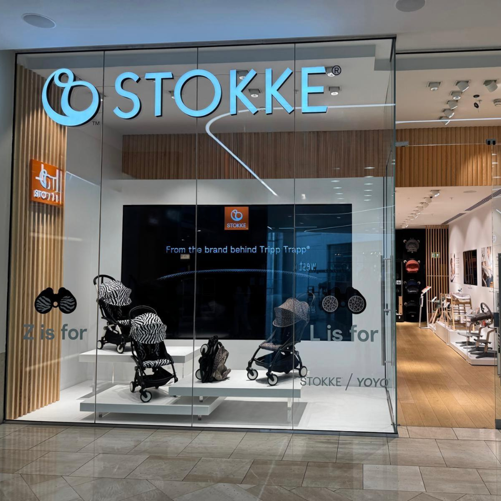 Window display at the Stokke Brand store in Westfield London