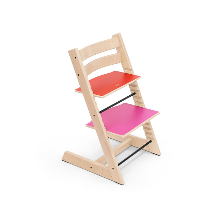 Side profile of the Stokke Tripp Trapp Chair MoMA Edition showing 1 of 4 reversible multi-colour plates combinations, available from Parent Studio.