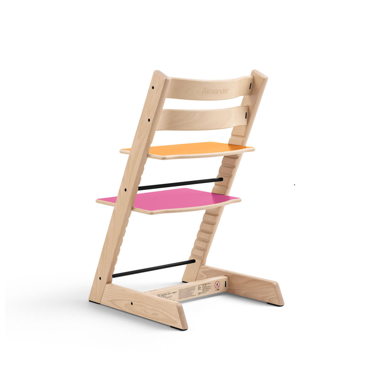 Rear side profile of the Stokke Tripp Trapp Chair MoMA Edition showing 1 of 4 reversible multi-colour plates combinations, available from Parent Studio.