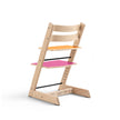 Rear side profile of the Stokke Tripp Trapp Chair MoMA Edition showing 1 of 4 reversible multi-colour plates combinations, available from Parent Studio.