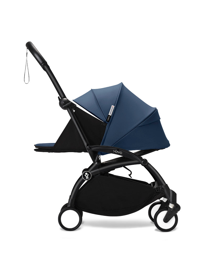 Stokke® YOYO³ stroller with newborn to toddler Black/Air France Blue