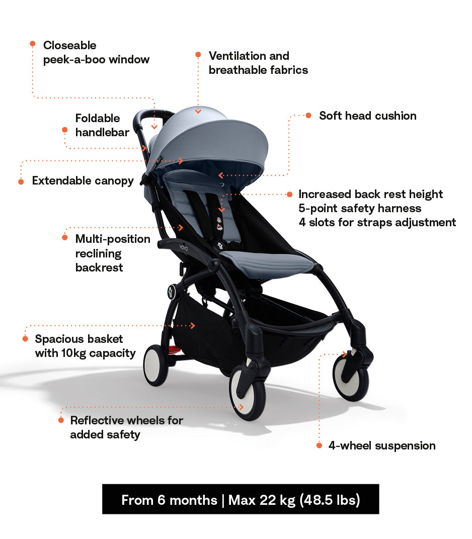 Stokke® YOYO³ stroller with newborn to toddler Black/Air France Blue