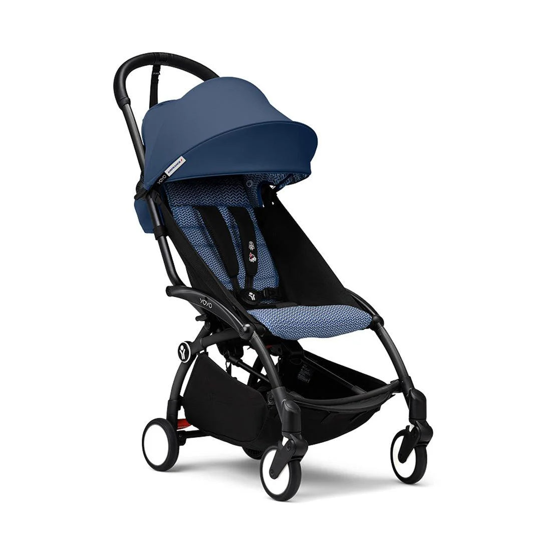 Stokke® YOYO³ stroller with newborn to toddler Black/Air France Blue