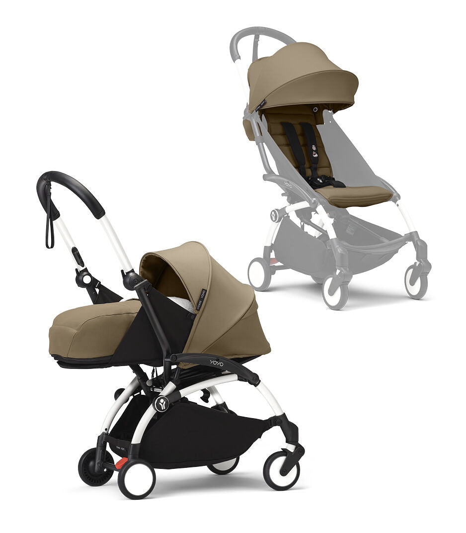 Stokke® YOYO³ stroller with newborn to toddler White/Toffee