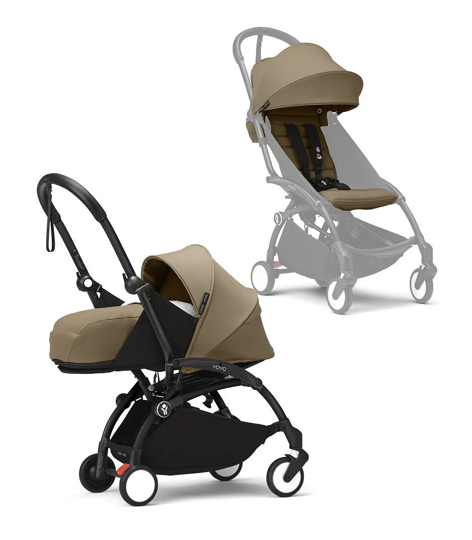 Stokke® YOYO³ stroller with newborn to toddler Black/Toffee