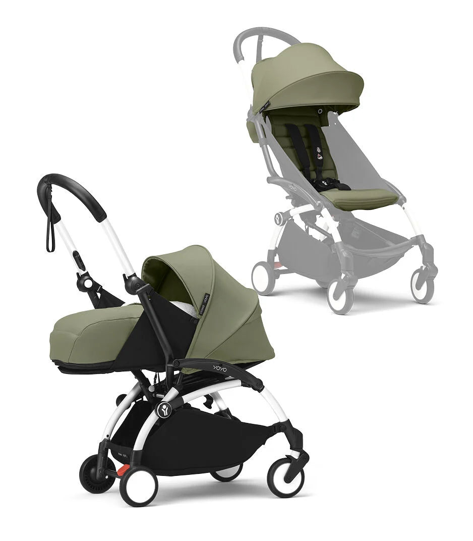 Stokke® YOYO³ stroller with newborn to toddler White/Olive