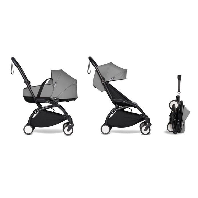 BABYZEN YOYO² (Black Frame) Complete with Bassinet - Grey