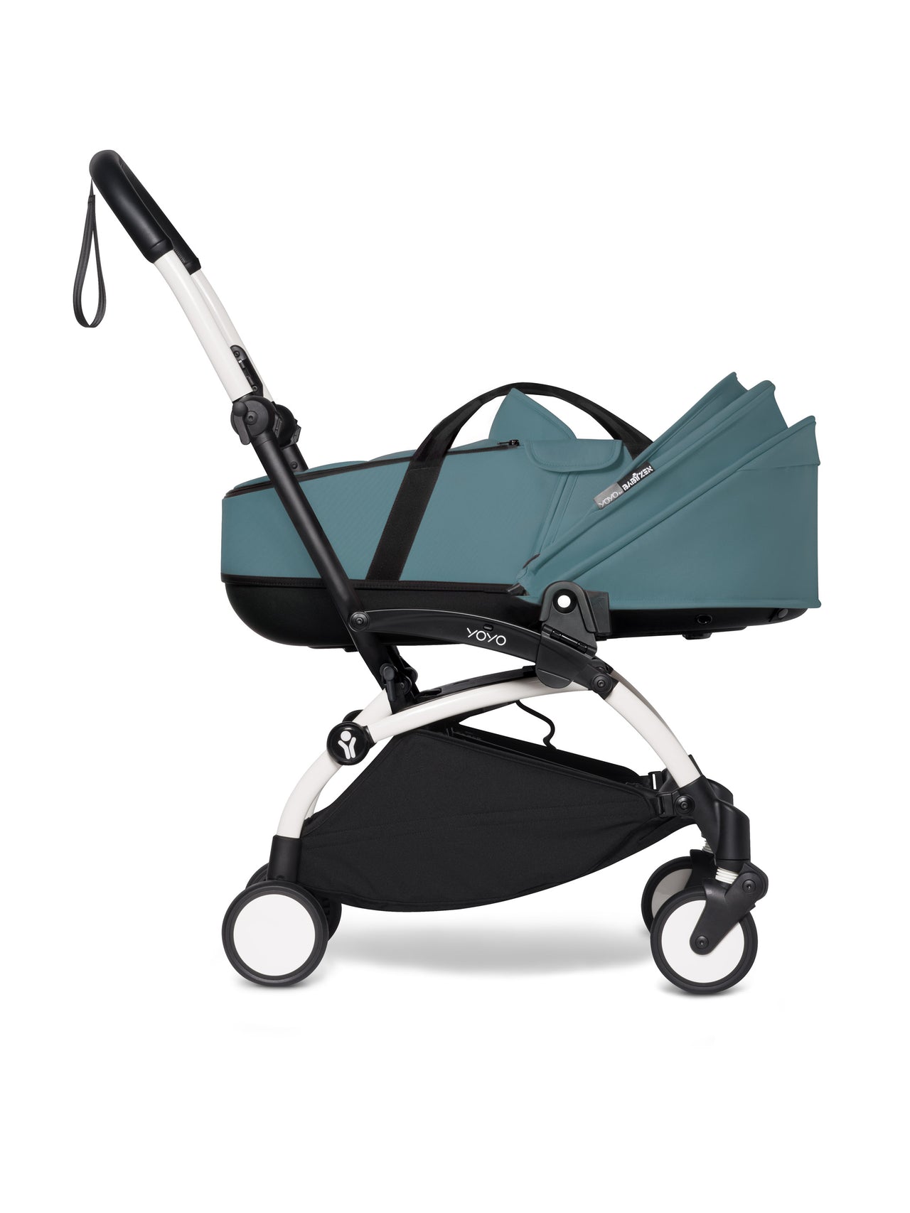 BABYZEN YOYO² (White Frame) Complete with Bassinet  - Aqua with FREE 6+ Rain cover