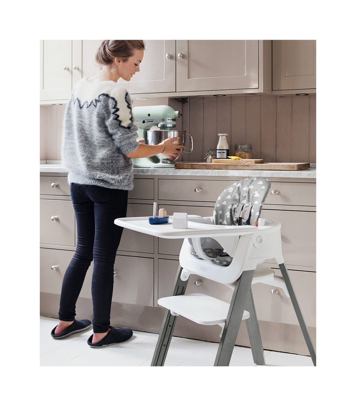 Stokke Steps Chair White Hazy Grey Parent Studio